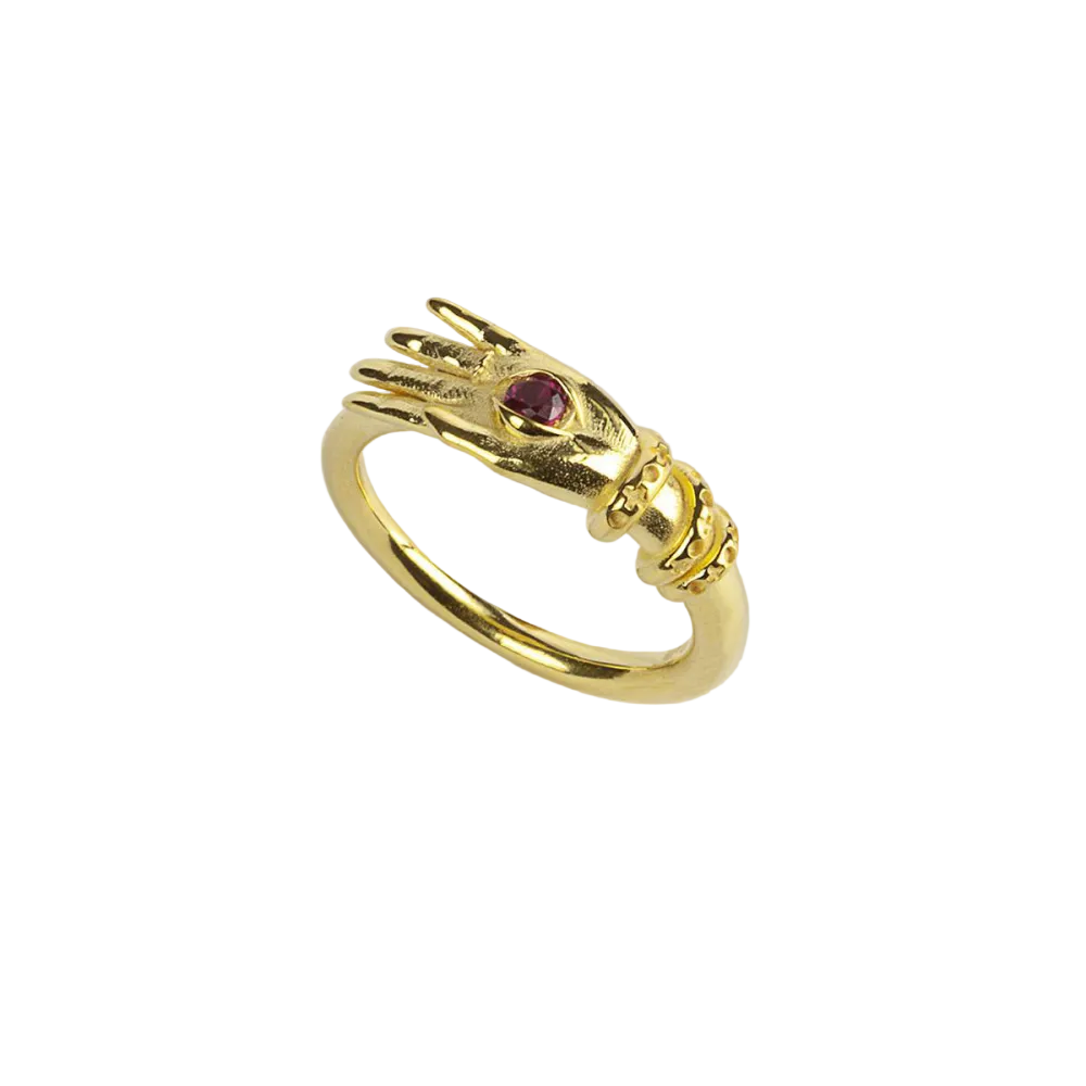 Anillo Talismán Nove25 con Ojo de Espinela Roja en Oro Amarillo