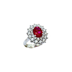 Anillo Iannelli de oro blanco hecho a mano con rubí y doble diamante envolvente