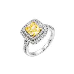 Anello Mirco Visconti In Oro Bianco Con Diamante Fancy Taglio Cuscino e Diamanti Bianchi MV322/FBH