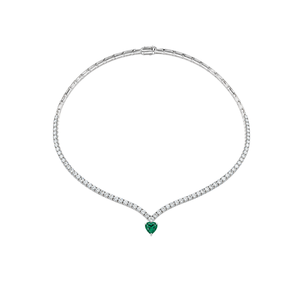 Girocollo Tennis Mirco Visconti in Oro Bianco con Smeraldo Taglio Cuore e Diamanti BT225/10S