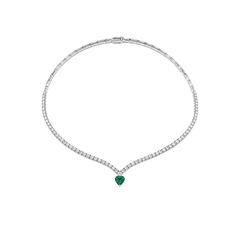 Girocollo Tennis Mirco Visconti in Oro Bianco con Smeraldo Taglio Cuore e Diamanti BT225/10S