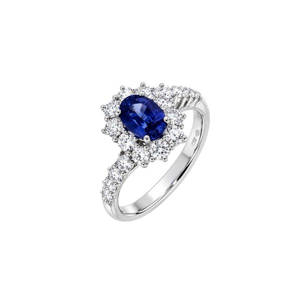 Anello Mirco Visconti in Oro Bianco con Zaffiro Taglio Ovale e Diamanti Z859/10Z