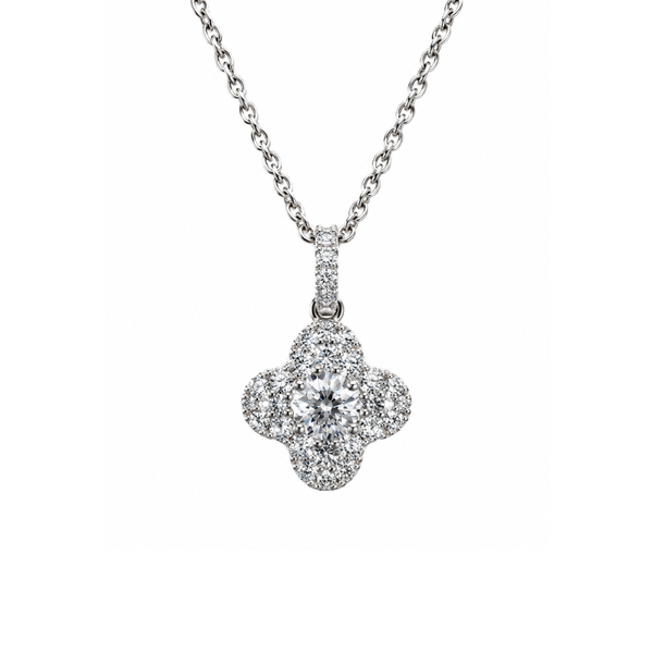 Damaso Necklace with Four-Leaf Clover Pendant in White Gold and Diamonds