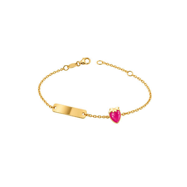 Pulsera de oro amarillo para niña con placa y corazón esmaltado