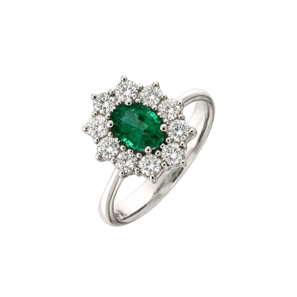 Anillo Mirco Visconti de oro blanco con esmeralda de talla ovalada de 0,70 ct y diamantes de 0,68 ct