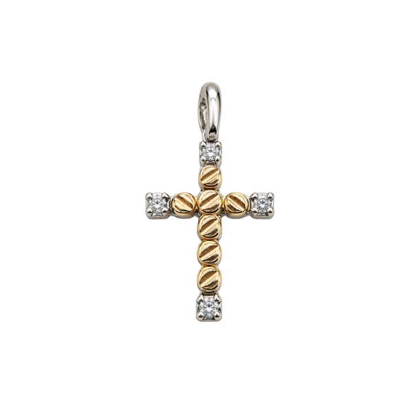 Croce Pendente in Oro Bianco e Rosa con Diamanti CND006