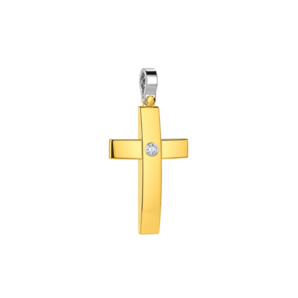 Cruz de hombre Zancan en oro amarillo y blanco de 18 kt con diamante