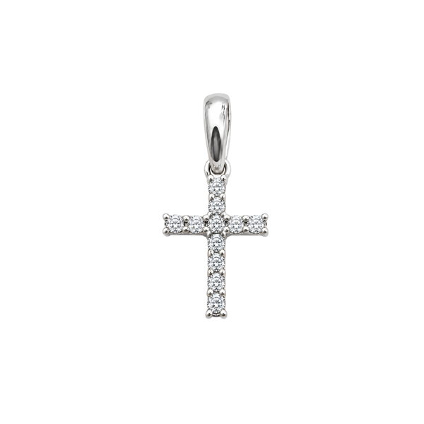 Cruz colgante de oro blanco y circonitas
