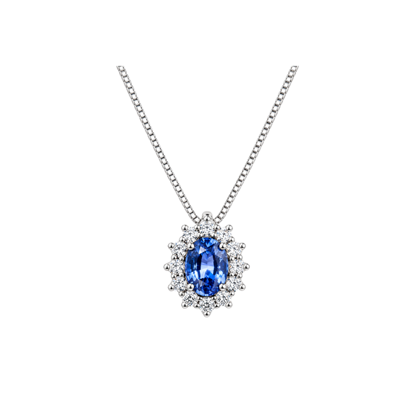 Collana Mirco Visconti in Oro Bianco con Zaffiro Taglio Ovale e Contorno di Diamanti MV347/B10Z