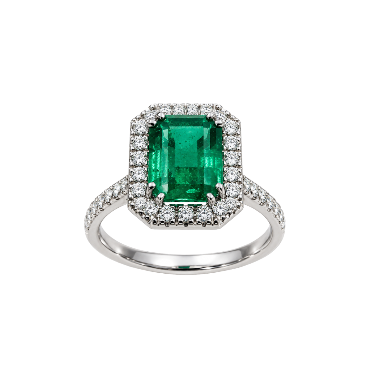 Anillo Iannelli hecho a mano en oro blanco con esmeralda talla octogonal y diamantes AFSALK142EE11
