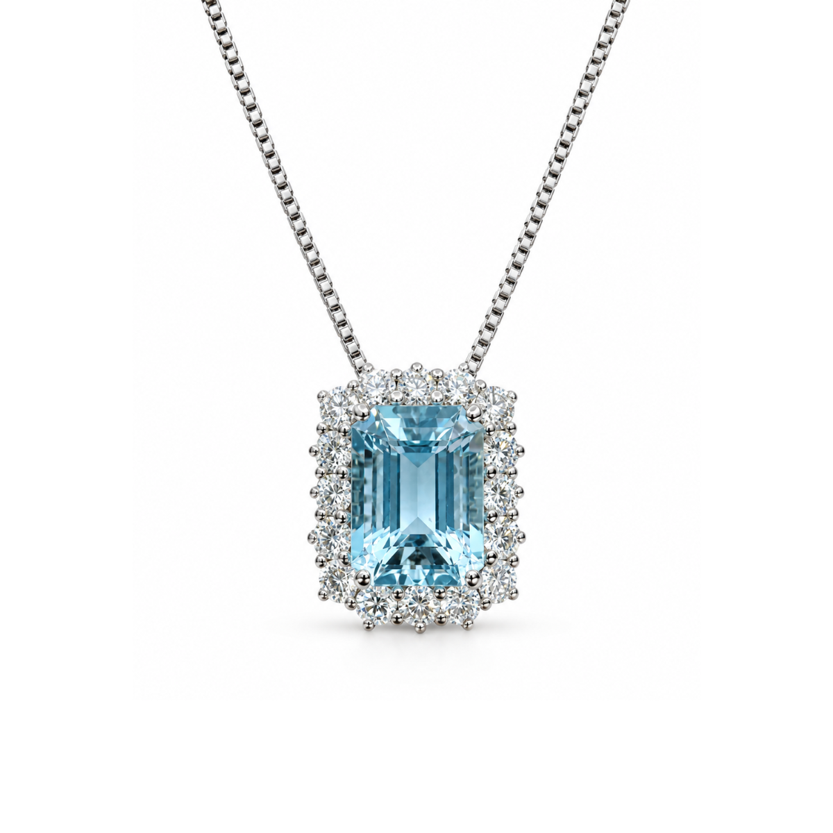 Collana Giorgio Visconti in Oro Bianco con pendente con Acquamarina Taglio Ottagonale e Diamanti GB34322D