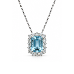 Collana Giorgio Visconti in Oro Bianco con pendente con Acquamarina Taglio Ottagonale e Diamanti GB34322D