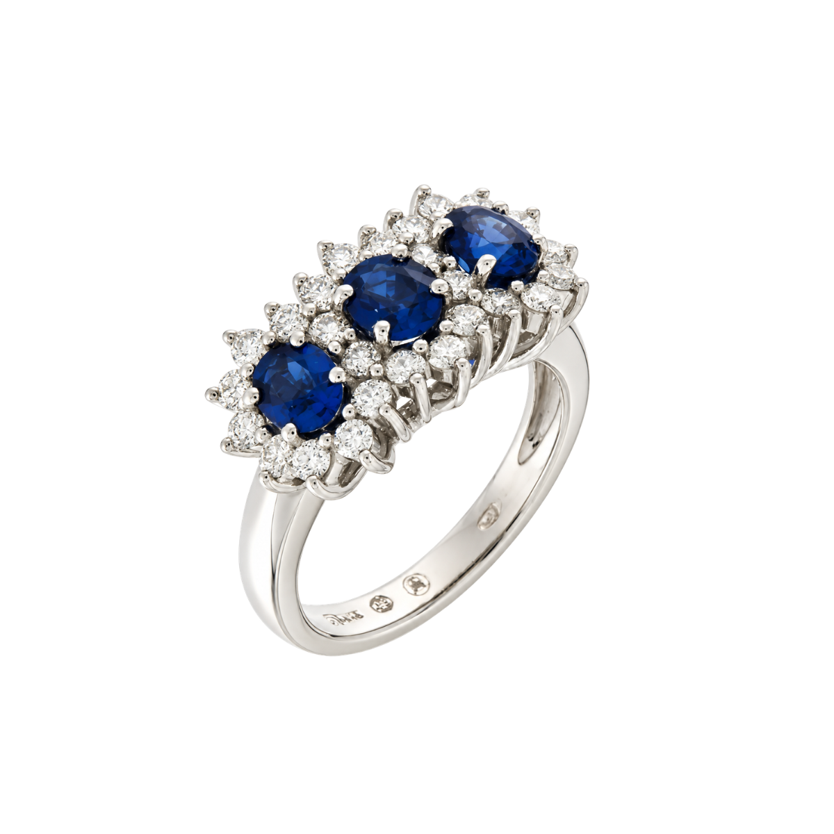Anillo Trilogy de Mirco Visconti en oro blanco con zafiros y diamantes
