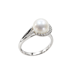 Giorgio Visconti White Gold Ring with Natural Pearl and Diamonds
