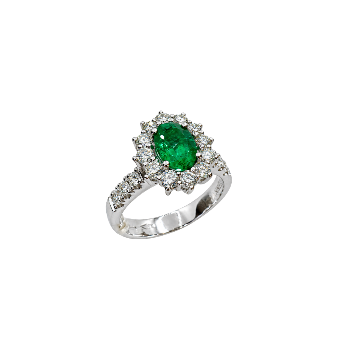 Anello in Oro Bianco con Smeraldo Naturale Taglio Ovale con Diamanti 5997