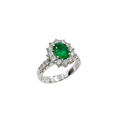 Anello in Oro Bianco con Smeraldo Naturale Taglio Ovale con Diamanti 5997