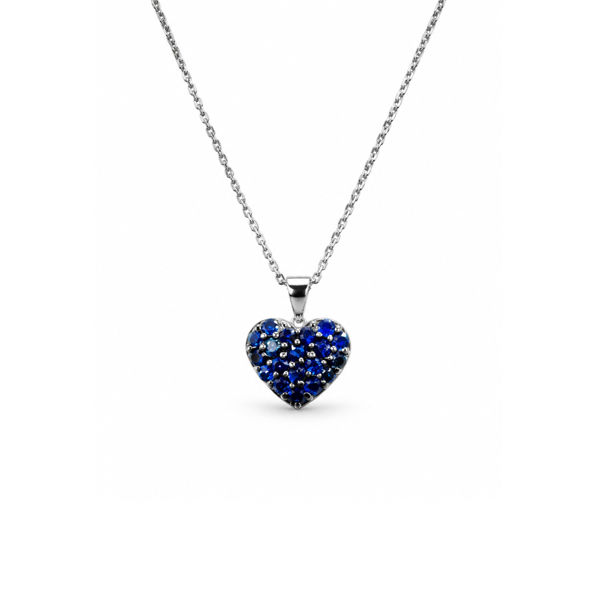 Iannelli Hand Made White Gold Necklace with Heart Pendant with Sapphire Pavé