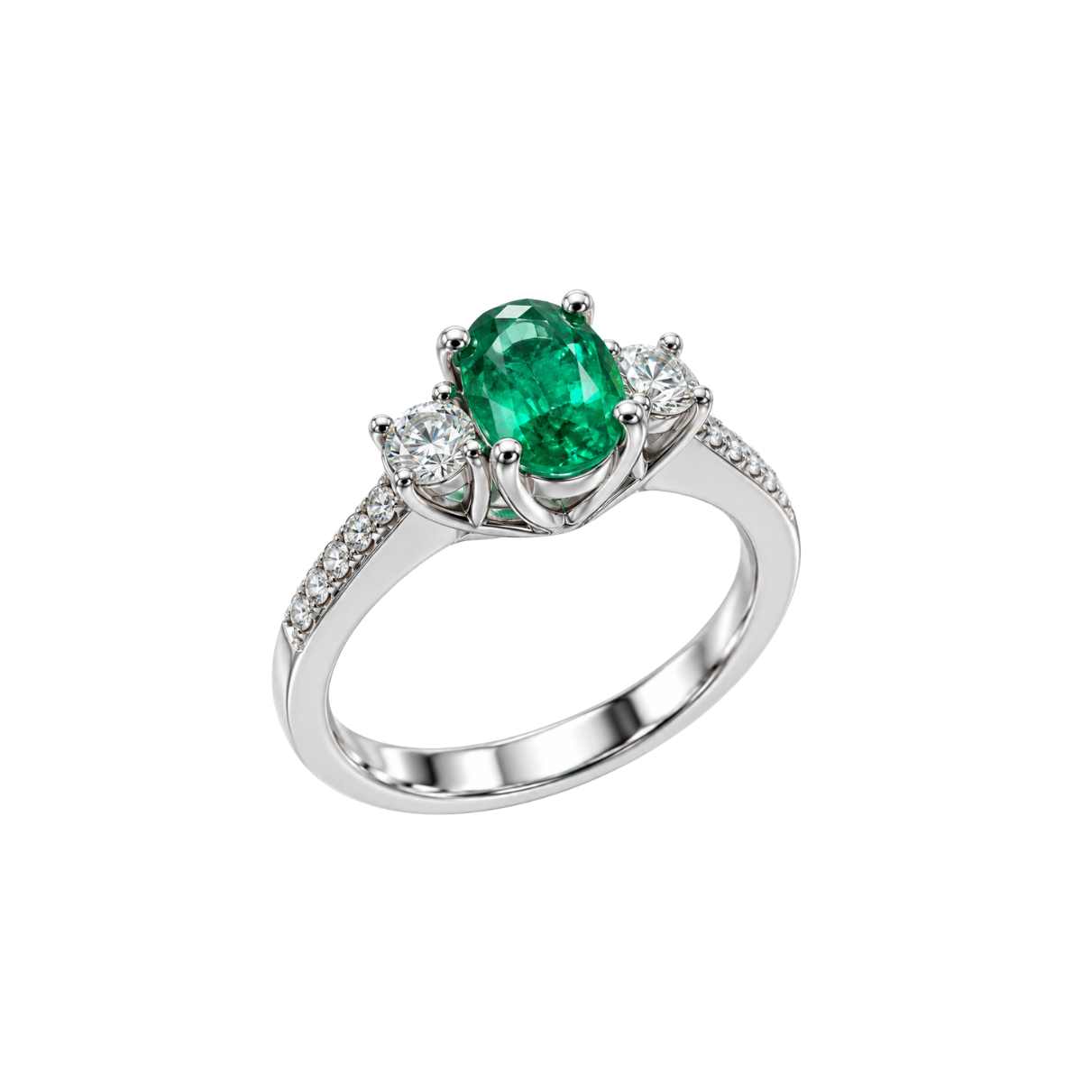 Iannelli Hand Made White Gold Ring with Emerald and Diamonds