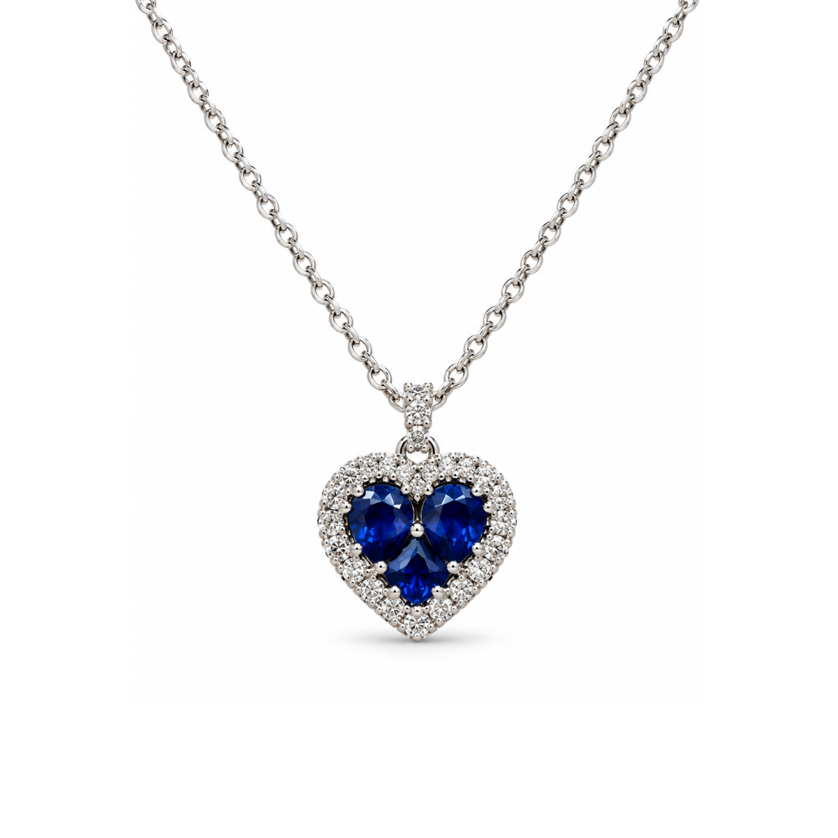 Collana Davite&Delucchi in Oro Bianco con Pendente Cuore con Zaffiri e Diamanti CLN011105ZF1