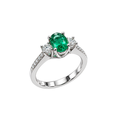 Iannelli Hand Made White Gold Ring with Emerald and Diamonds