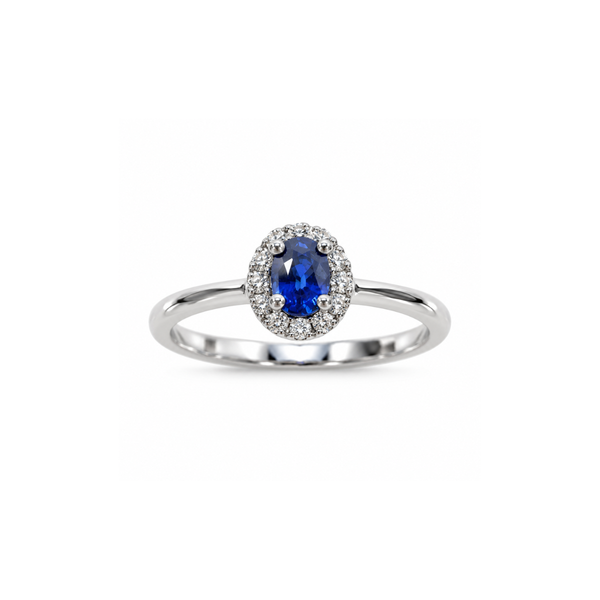 Giorgio Visconti White Gold Ring with Central Sapphire and Diamond Surround