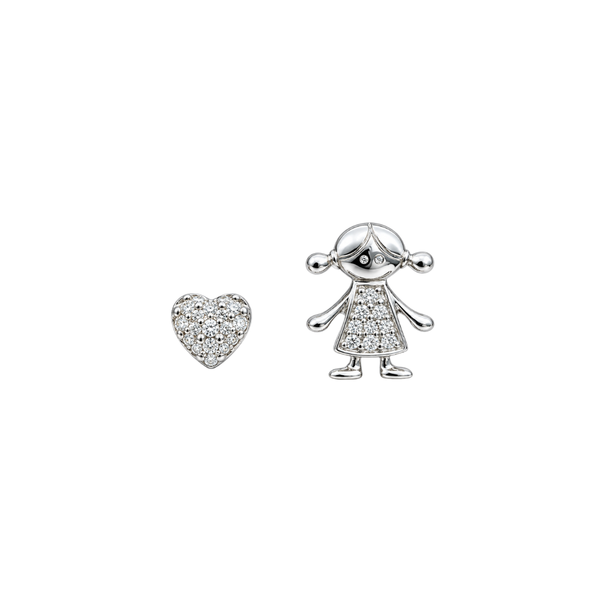 Iannelli Handmade Baby Girl Heart Earrings in White Gold and Diamonds