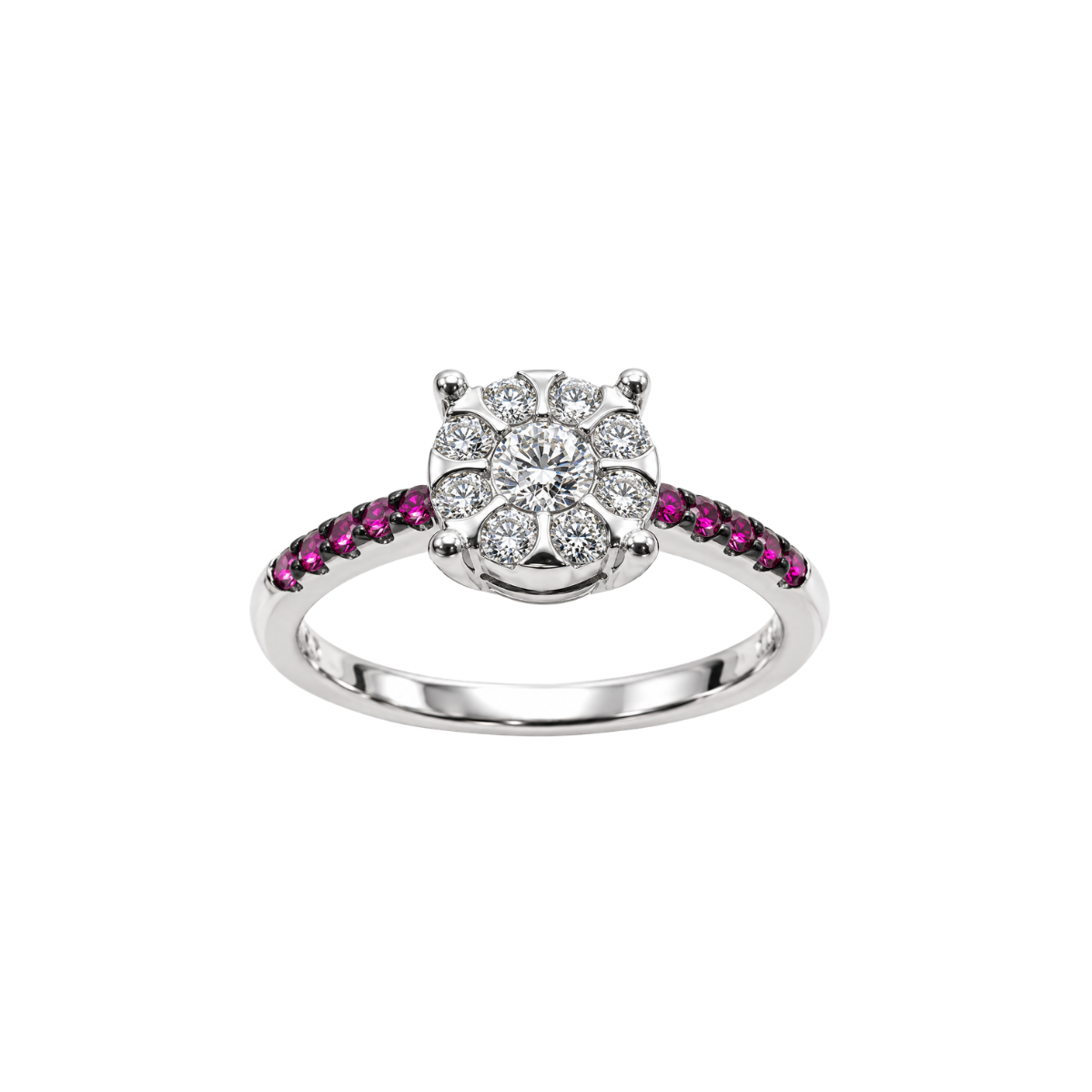 Anello Mirco Visconti in Oro Bianco con Centrale con Diamanti e Rubini sul Gambo AB713/20BR