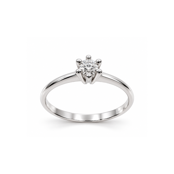 Anillo solitario Bibigì de 6 puntas en oro blanco y diamantes