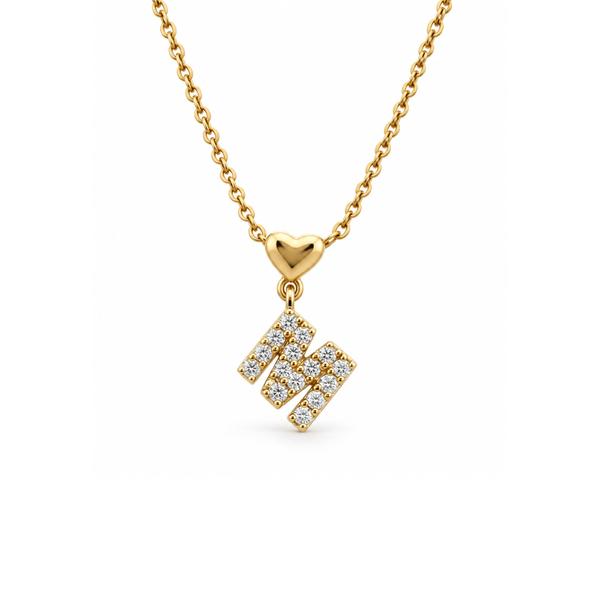 Collar de oro rosa de 18 quilates con inicial M y diamantes