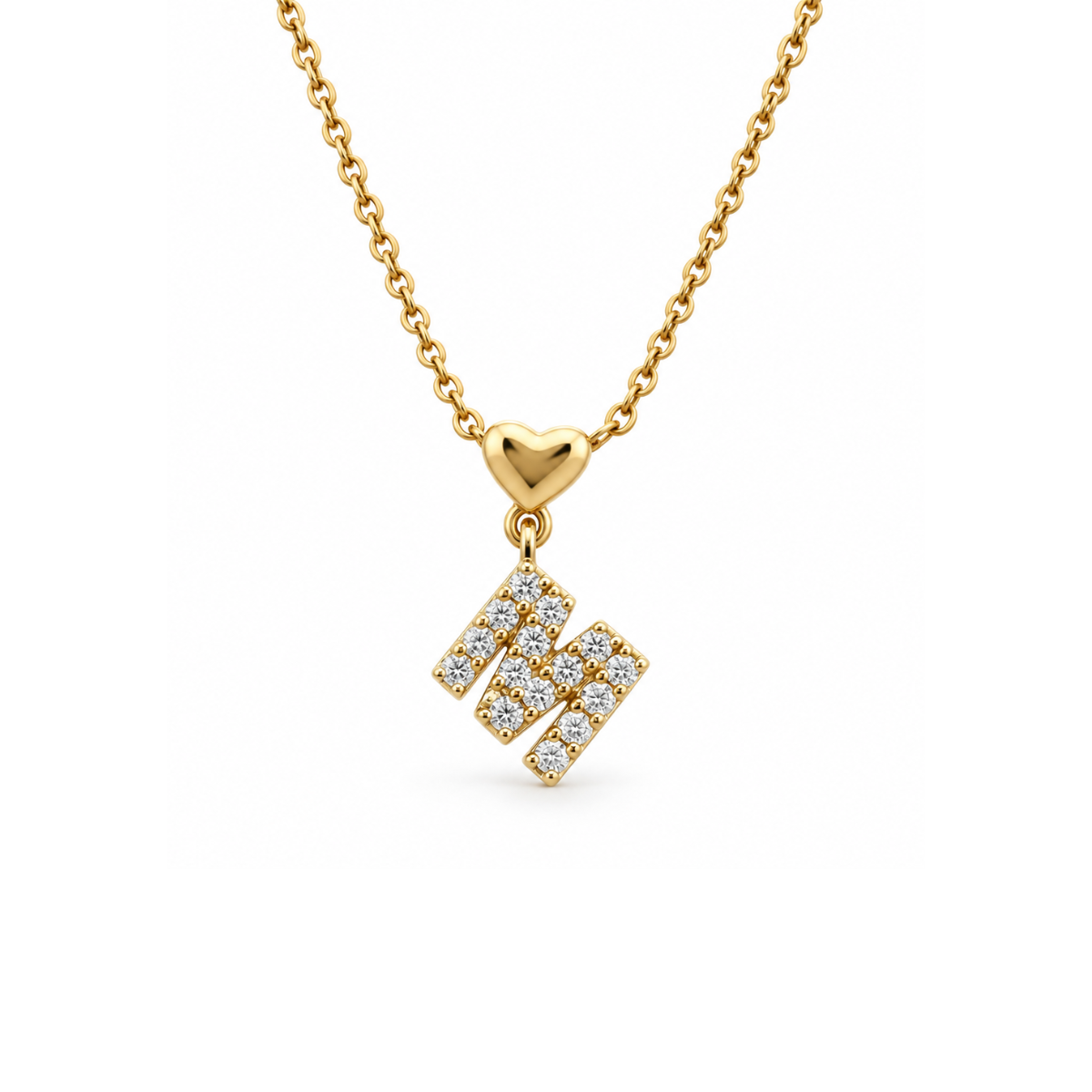 Collar de oro rosa de 18 quilates con inicial M y diamantes