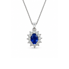 Golay White Gold Necklace with Certified 0.51ct Natural Sapphire and 0.24ct Natural Diamonds G VS