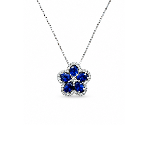 Collar Iannelli hecho a mano con colgante de flor con zafiros y diamantes