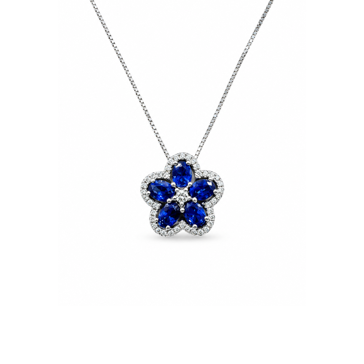 Iannelli Handmade Necklace with Flower Pendant with Sapphires and Diamonds