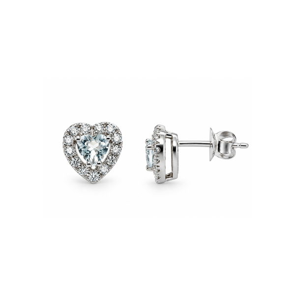 Pendientes Bibigì de oro blanco con aguamarina talla corazón