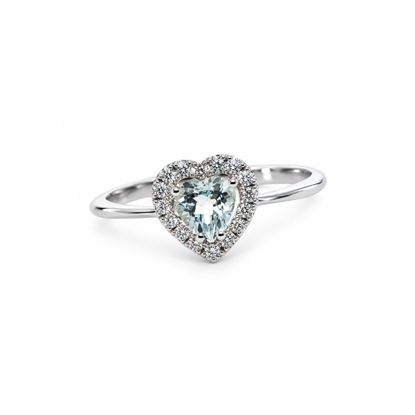 Anillo Bibigì de oro blanco con aguamarina talla corazón