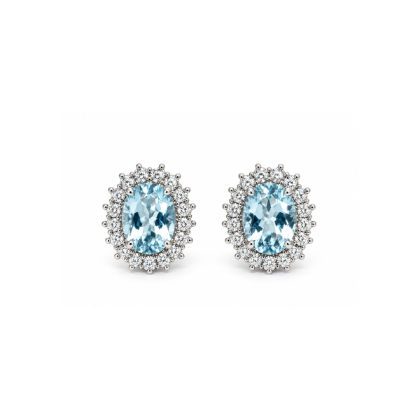 Pendientes Bibigì de oro blanco con aguamarina ovalada y diamantes
