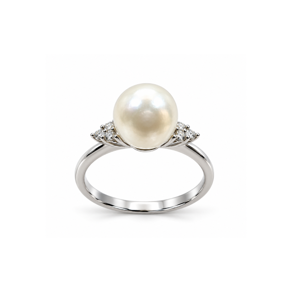 Anillo Bibigì de oro blanco con perla de Akoya de 7 mm y diamantes