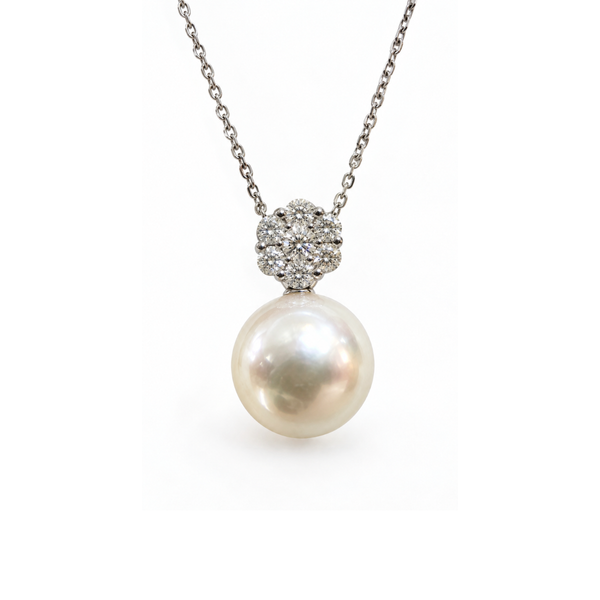 Collar Giorgio Visconti con colgante, perla de agua dulce de 8/8,5 mm y flor con diamantes