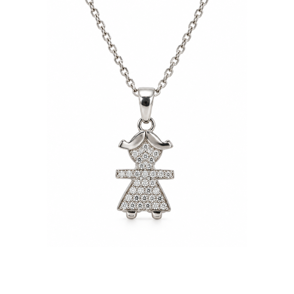 Collar de oro blanco de 18 kt con colgante de bebé y pavé de diamantes