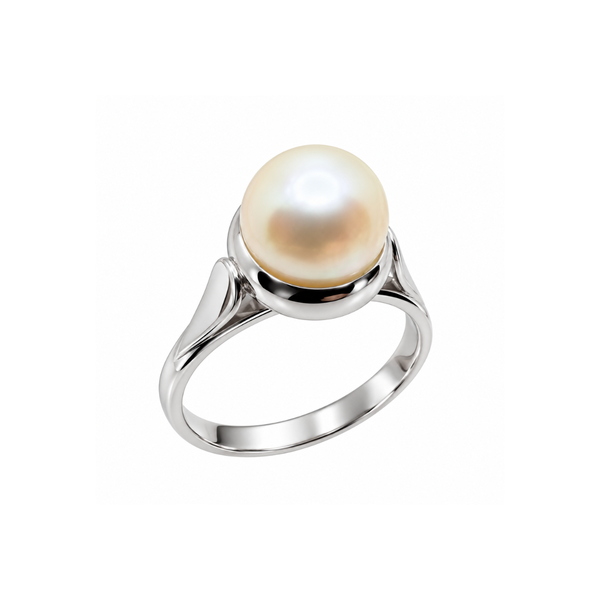 Anillo de oro blanco de 18 quilates con perla japonesa Akoya de 7,5-8 mm
