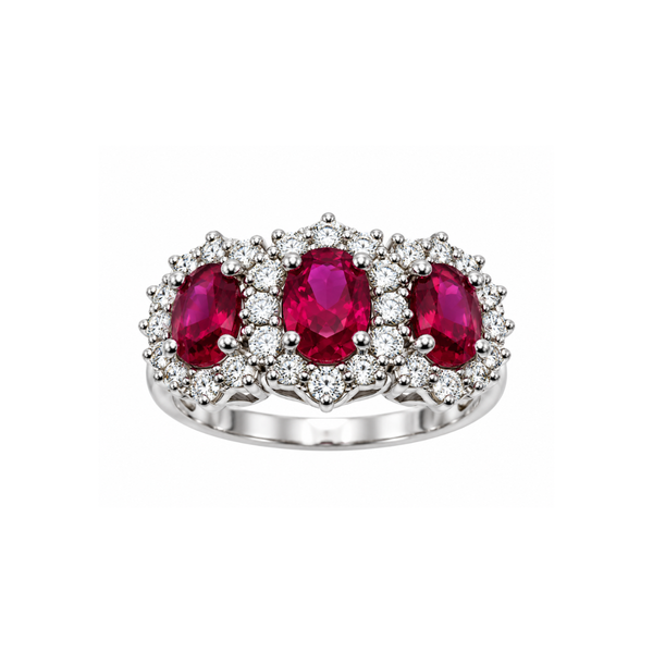 Anillo de oro blanco de 18 kt, 3,8 g, con circonitas blancas y rojas