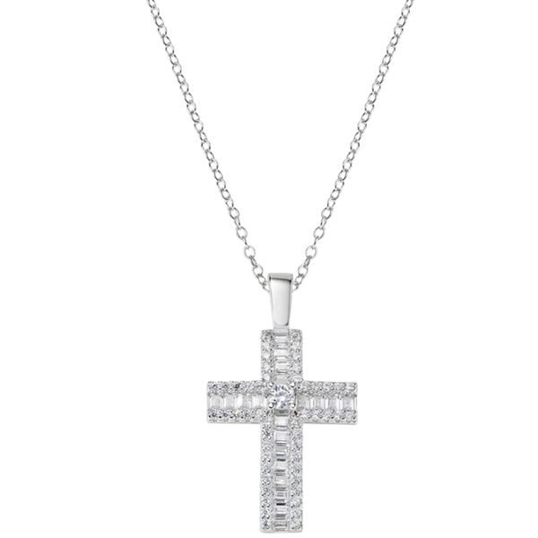 Collana Amen con Croce di Zirconi Colorati Baguette e Bianchi -