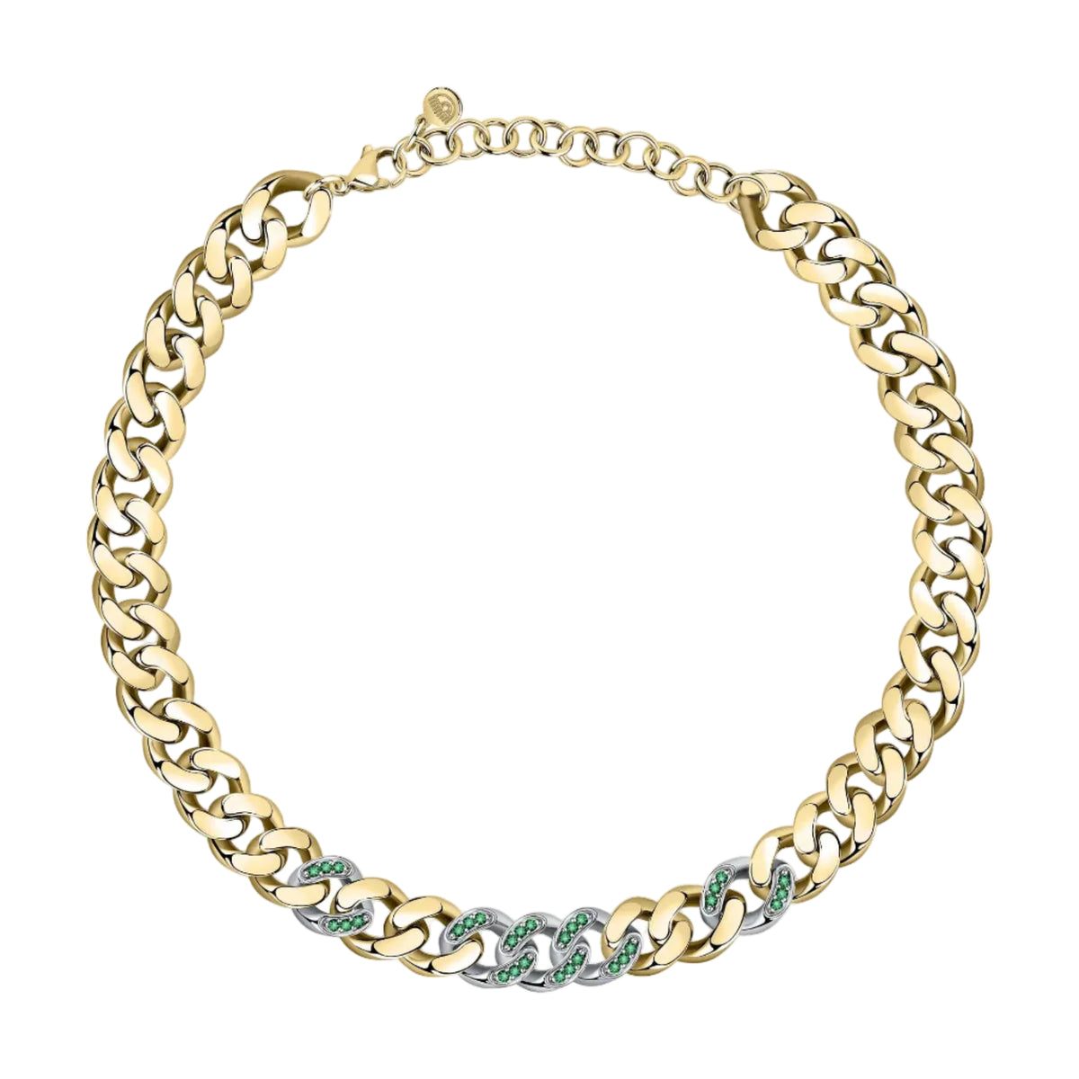 Collar de cadena Bossy Chain de oro con circonitas verdes de Chiara Ferragni