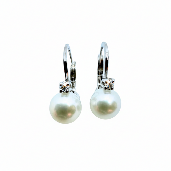 Orecchini Giorgio Visconti in Oro Bianco con Perle Fresh Water mm 6,5/7 con Diamanti ct. 0,05 BB36995F