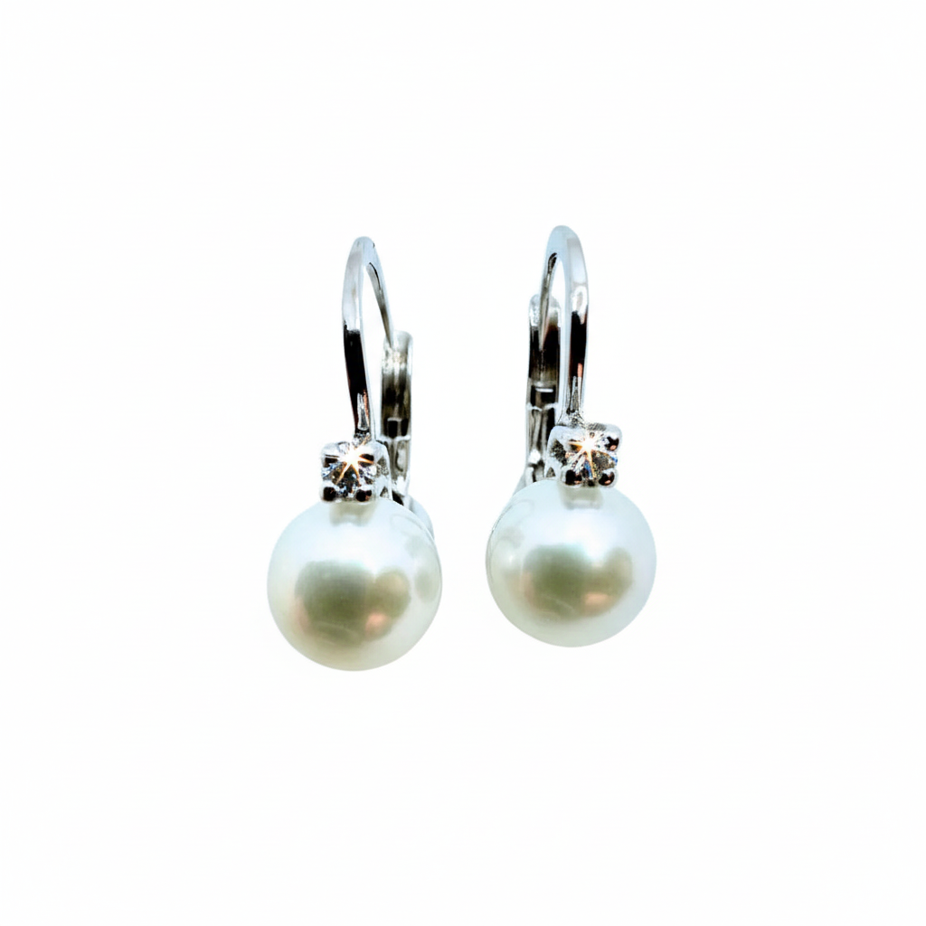 Orecchini Giorgio Visconti in Oro Bianco con Perle Fresh Water mm 6,5/7 con Diamanti ct. 0,05 BB36995F