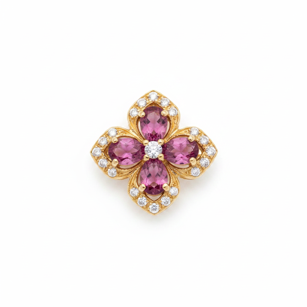 Pendente tormaline rosa e diamanti