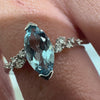Geometric Ring with Navette Aquamarine and Diamonds