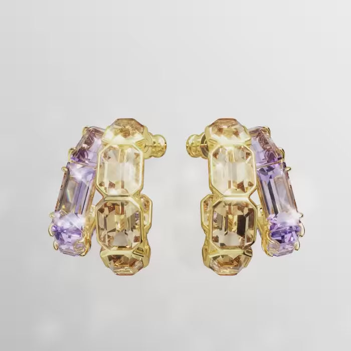 Swarovski Millenia Hoop Earrings in Caramel and Purple in Yellow Gold Plated