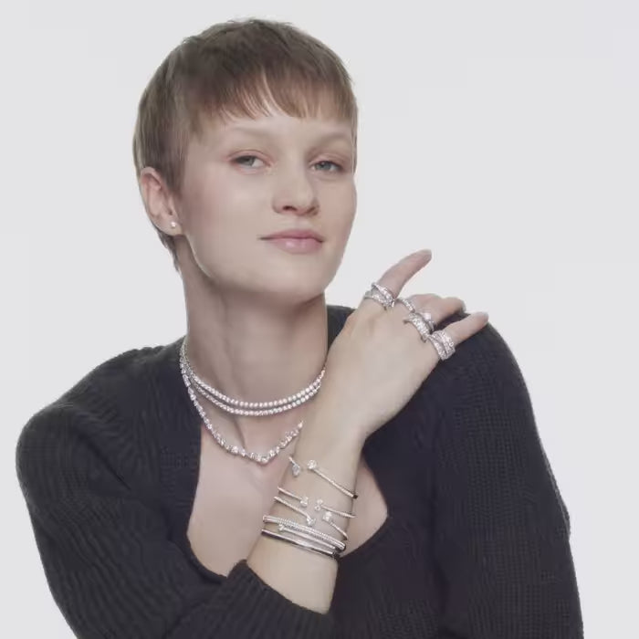 Anello Swarovski Fascione Multipietra Con Luminosi Cristalli In Rodio Bianco -