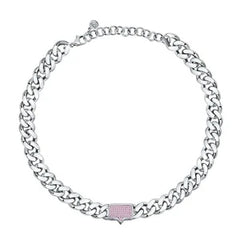 Chiara Ferragni Chain Bossy Silver Groumette Necklace with Plate and Pink Zirconia